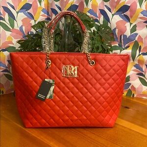 Badgley Mischka Red Quilted Chain Strap Shoulder Bag